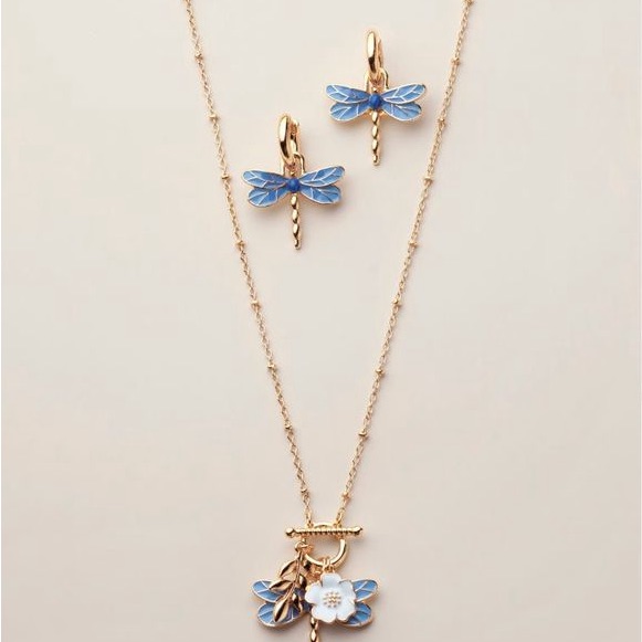 Gold-Tone Blue Dragonfly Necklace Set